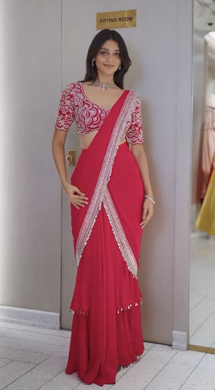 Beautiful Chinon Ready by Bt 7078 To Wear Lehenga Saree Collection